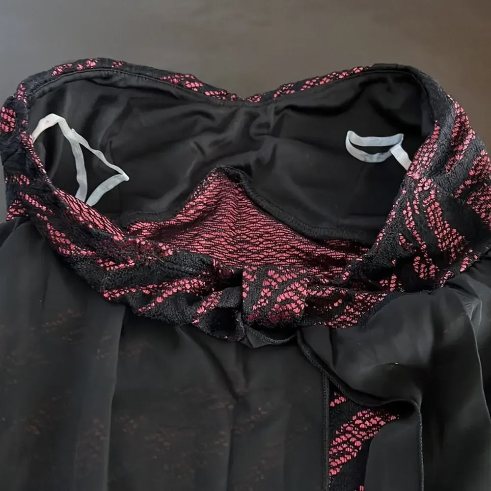 Flamingo Brand Strapless Long Flowy Black Chiffon and pink lace Romper Clubwear